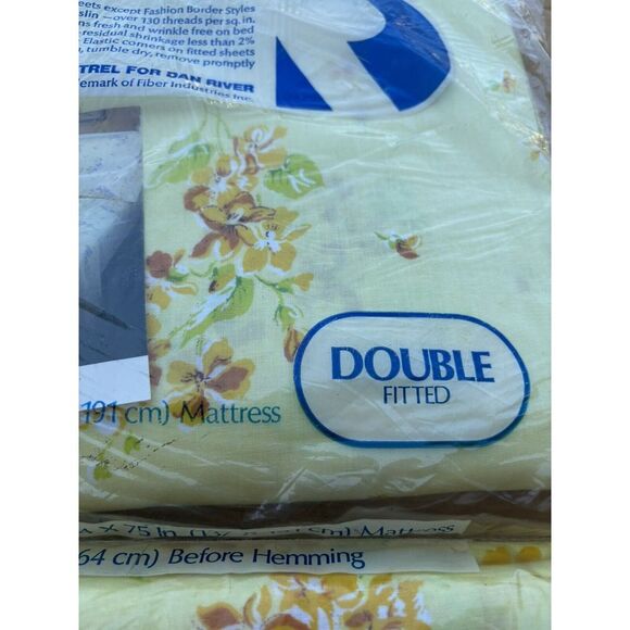 VTG Dan River Double Fitted & Flat Sheet Yellow Floral "Les Violettes"NIP @READ@ - Picture 3 of 8
